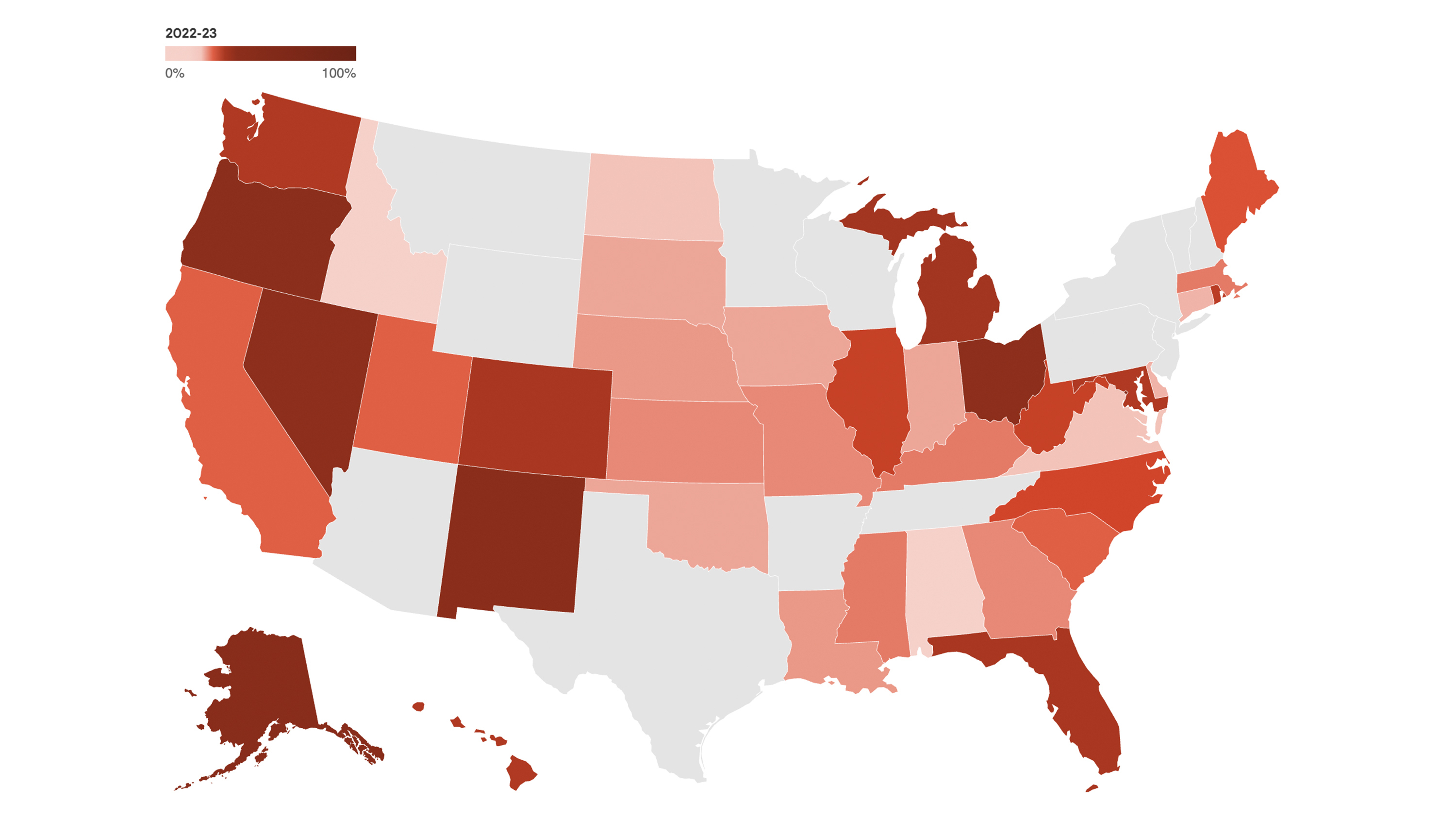 From 2022-2023, chronic absenteeism declined in 33 of the 39 states AEI looked at. But it was still a persistent problem: In a handful of places, including Nevada, Washington, D.C., Michigan, New Mexico and Oregon, roughly 1 in 3 students – or more – were chronically absent.