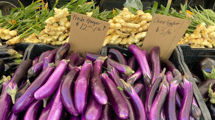 Chef Ray Hayashi takes a cart of Asian vegetables back to RYLA in Hermosa Beach.